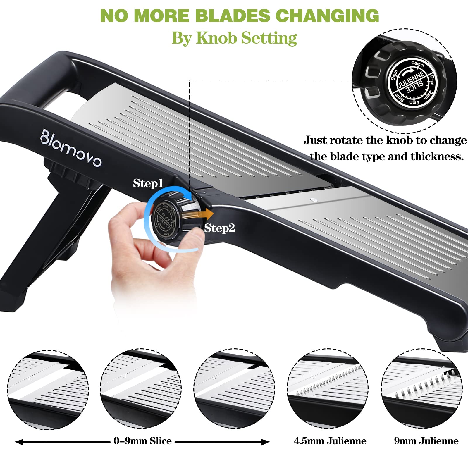 Blamovo Mandoline Slicer for Kitchen, Vegetable Mandolin Slicer Julienne, Adjustable Thickness by One-Knob Control, with Safety Gloves