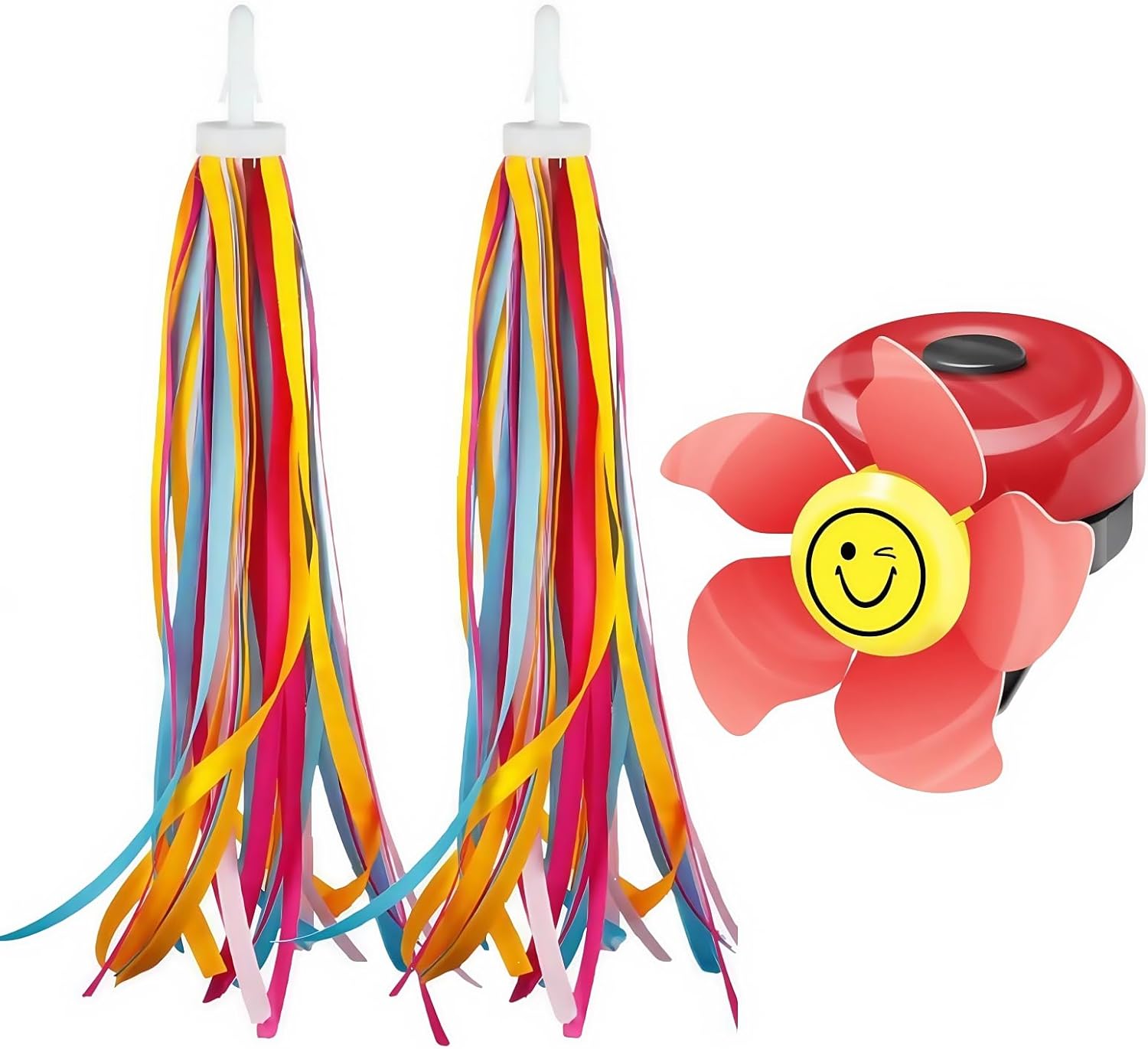 Kids Bicycle Handlebar Streamers with Flower Ring Bell Set