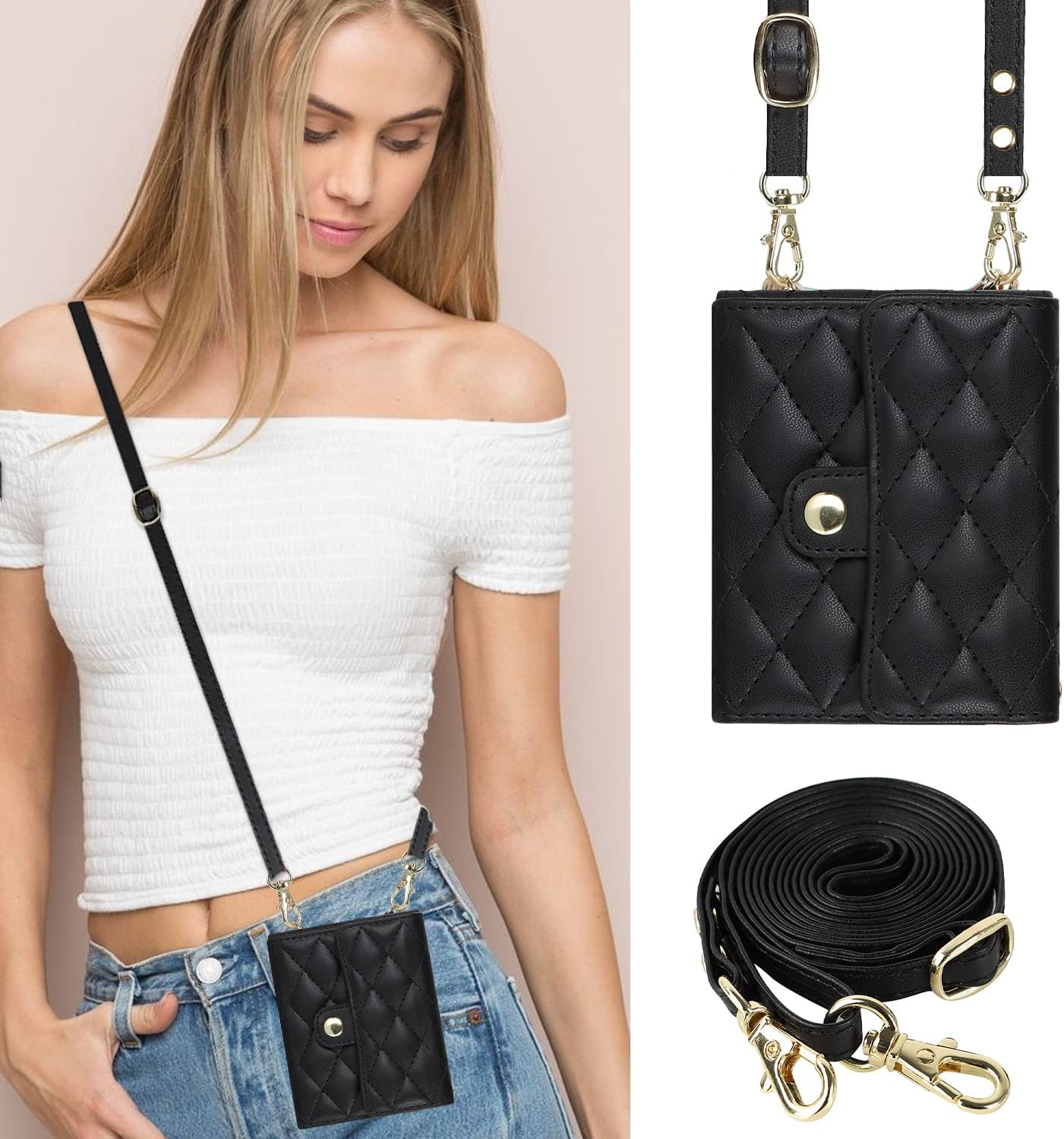 for Samsung Galaxy Z Flip 7 Accordion Crossbody Wallet Case, 4 Card Slots, RFID Blocking, and Adjustable Strap - Stylish and Versatile Accessory.(Black)