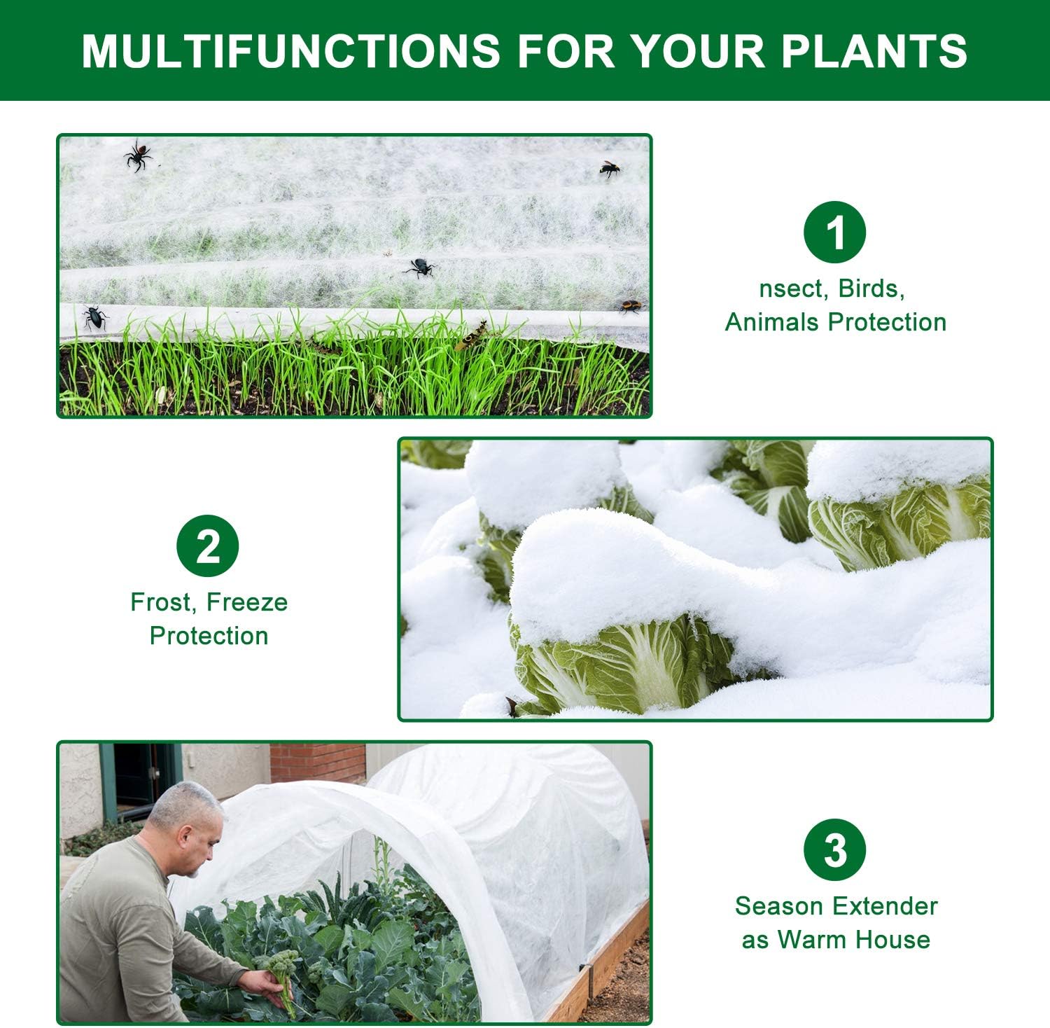Kuptone Plant Covers Freeze Protection, 1oz 8ft×24ft Garden Fabric Plant Cover Frost Cloth Floating Row Cover for Frost Protection, Plant Growth and Sun Pest Protection