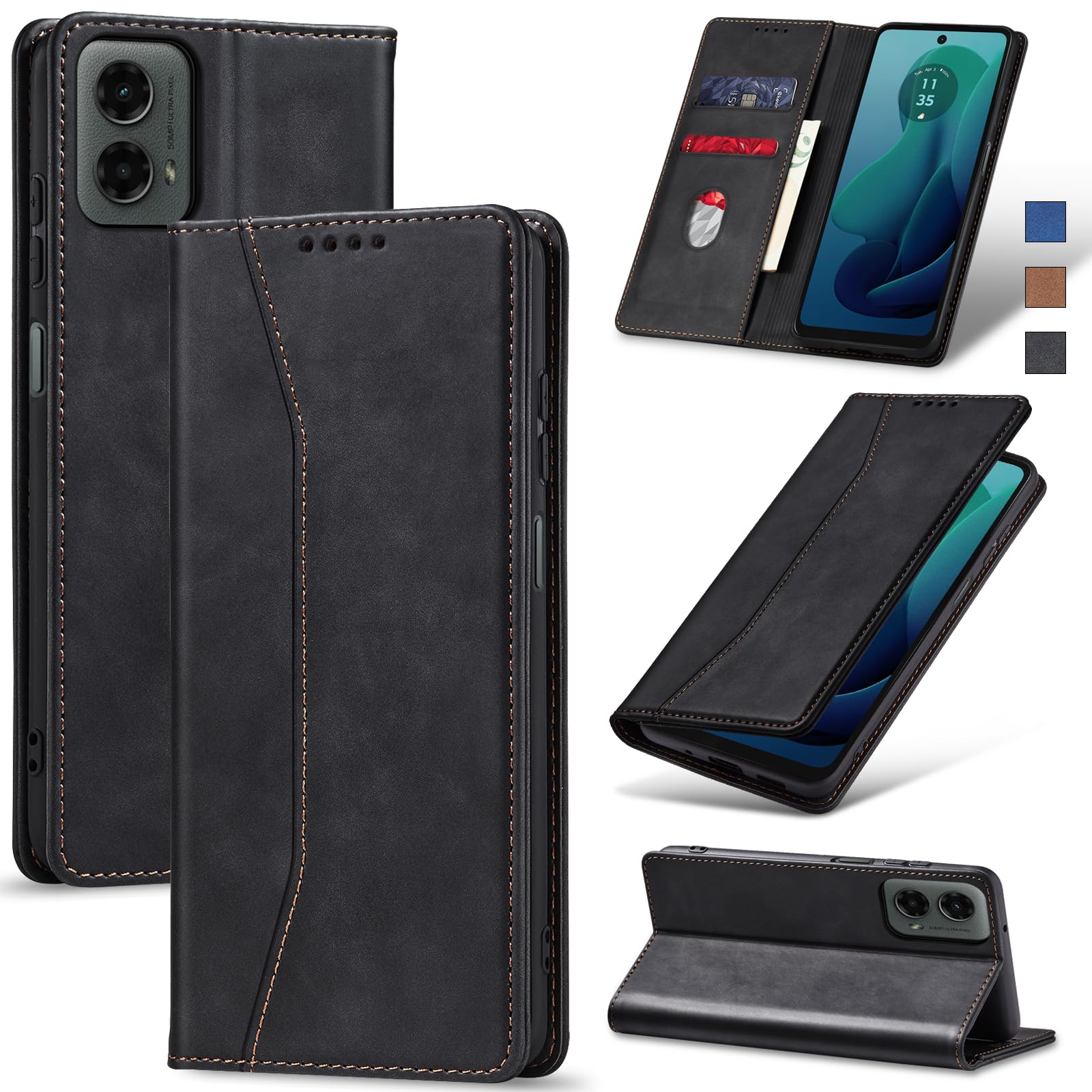 Jasonyu Flip Wallet Case for Moto G 5G (2024),Leather Magnetic Folio Cover with Card Holder,Kickstand - TPU Shockproof Durable Protective Phone Case,Black
