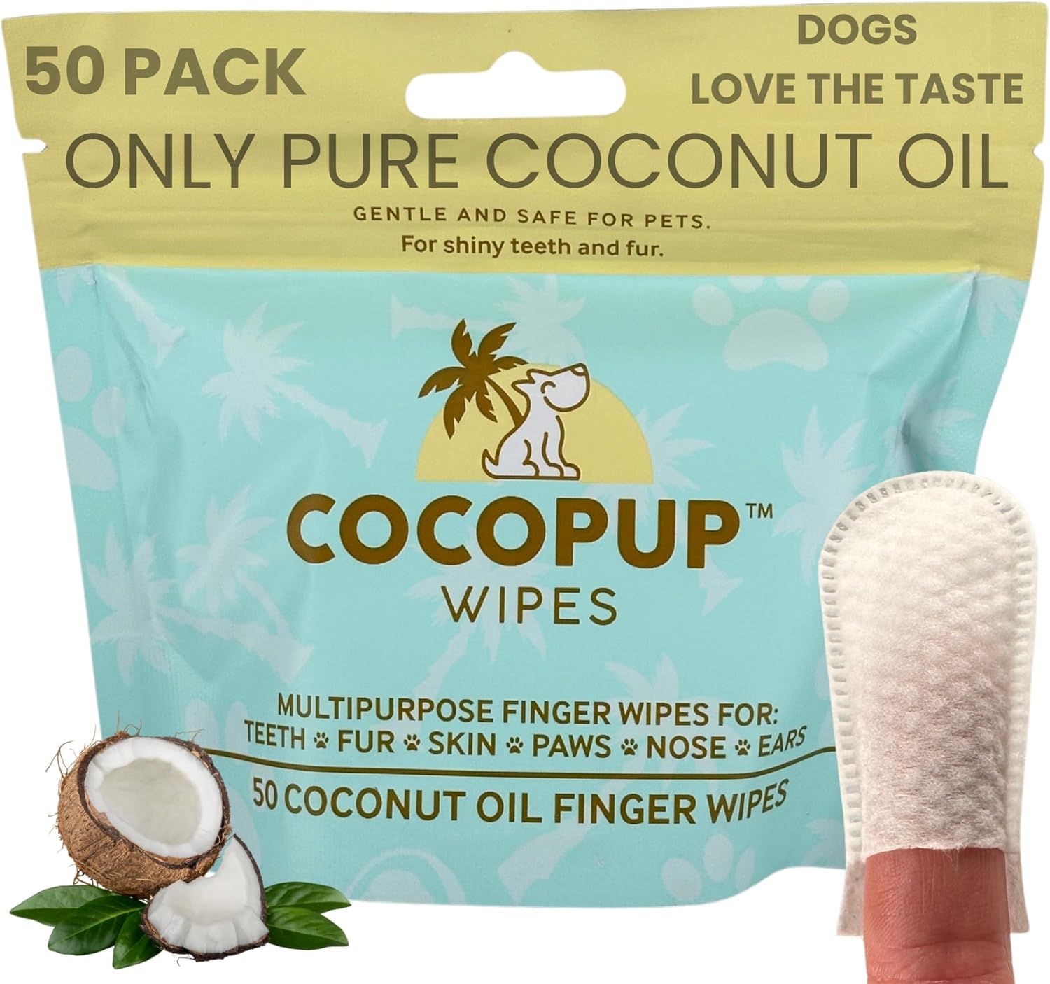 Dog Teeth Cleaning Wipes Ear Nose Paws Fur Cleaner Pure Coconut Oil 1 Pack of 50