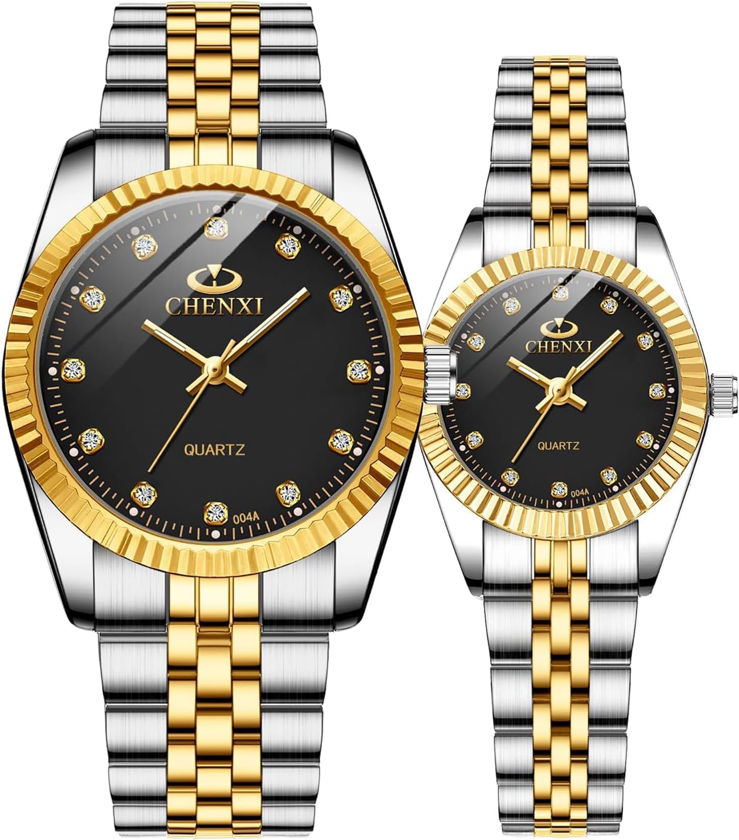 Swiss Brand Two Tone Watch Men Women Gold Silver Stainless Steel Waterproof Couple Watches