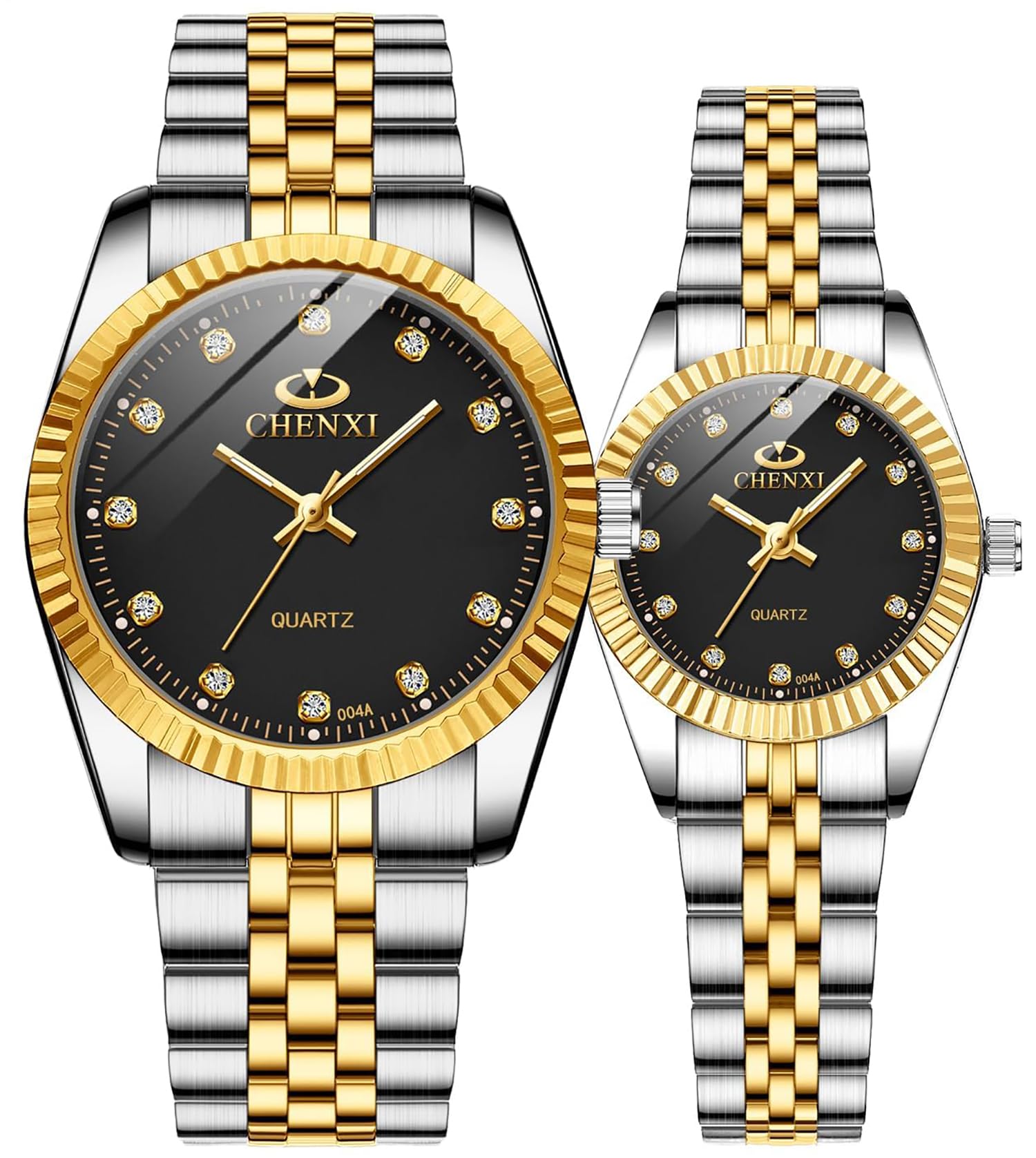 Swiss Brand Two Tone Watch Men Women Gold Silver Stainless Steel Waterproof Couple Watches