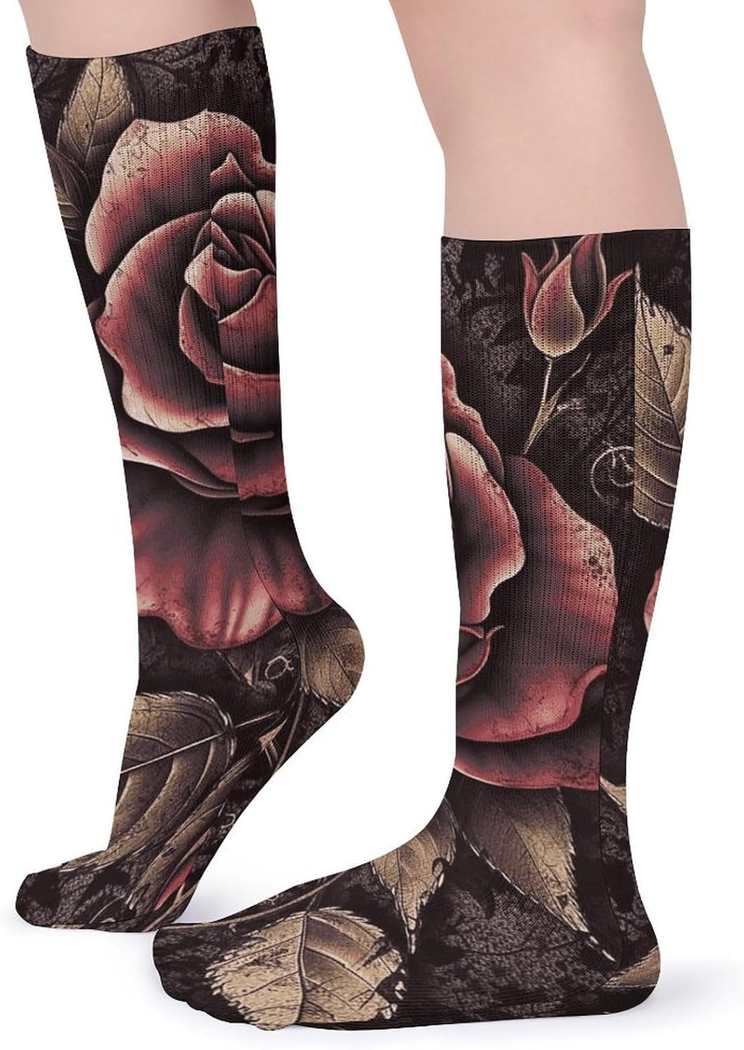 Gothic Rose Crew Socks Cozy Casual Calf Socks Lightweight Long Work Sock Breathable Athletic Sock for Hiking Sports Running 5 Pairs