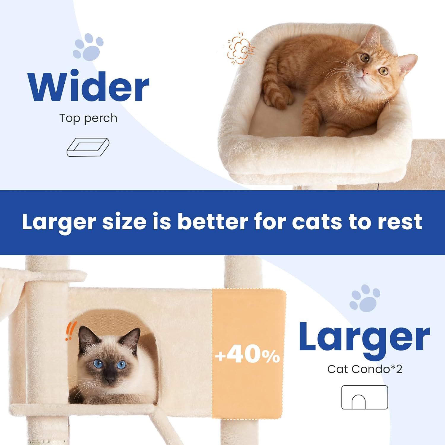 ABCPET Cat Tree 82 in Multi-Level Cat Tower for Indoor Cats, Heavy Duty Large Cat Tree with Sisal Scratching Posts, Hammock, 2 Perches, 2 Condos, 2 Hanging Baskets, Beige