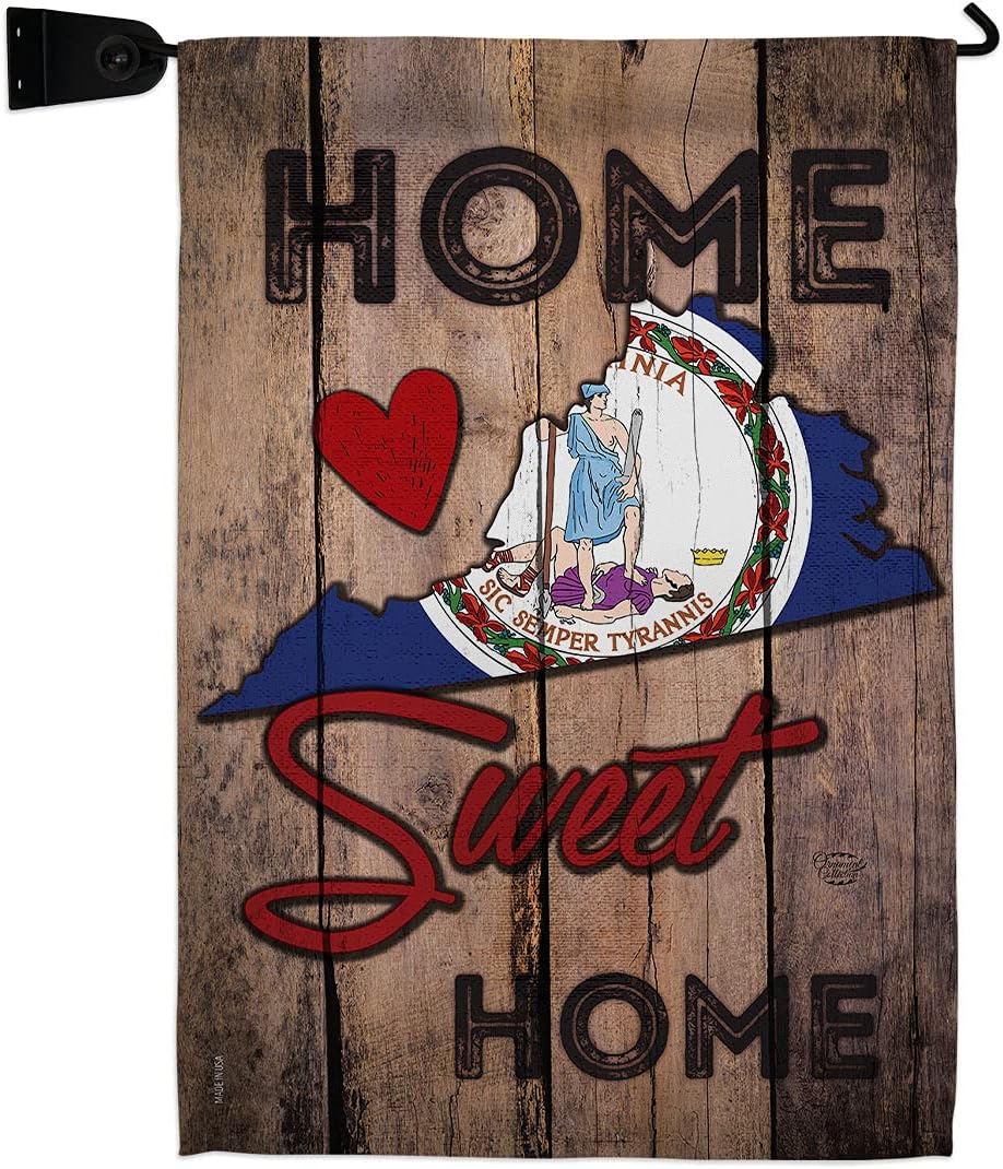 State Virginia Home Sweet Garden Flag Set Wood Dowel Americana States USA American Territories Republic Country Particular Area Small Decorative Gift Yard House Banner Made In 13 X 18.5