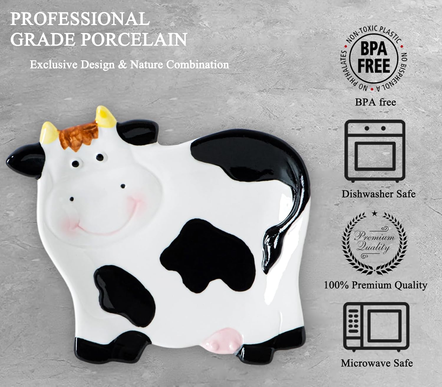 牛スプーンレスト &ndash; かわいいセラミック牛型キッチンスプーンホルダー、調理用、農家の動物のスプーンレスト、コンロやカウンタートップ用