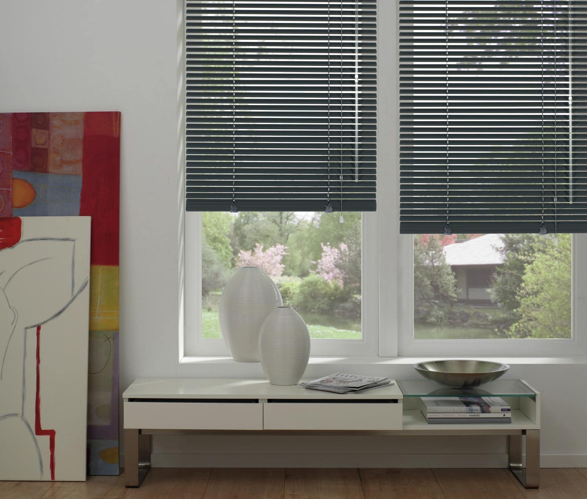 Deco Company, 23-3130 Veneziana in Alluminio con Fissaggio a Morsetto, Per privacy, protezione da luce e sole, Kit di montaggio incluso, Oscurante in alluminio, Ardesia, 80 x 220 cm (LxA)