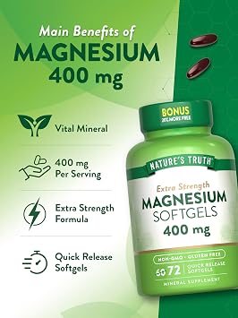 Nature's Truth Magnesium | 400mg | 72 Softgels | Value Size | Extra Strength | from Magnesium Oxide | Non-GMO and Gluten Free Supplement
