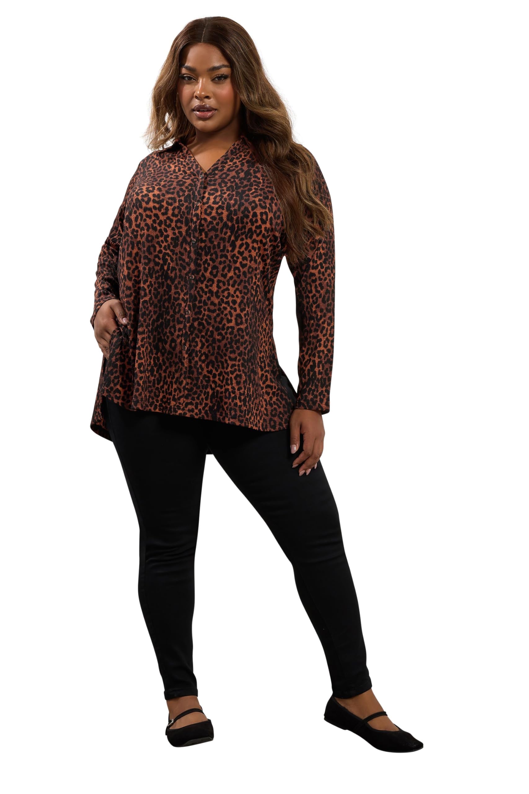 Yours Women's Brown Curve Leopard Print Textured Shirt - Plus Size Curve