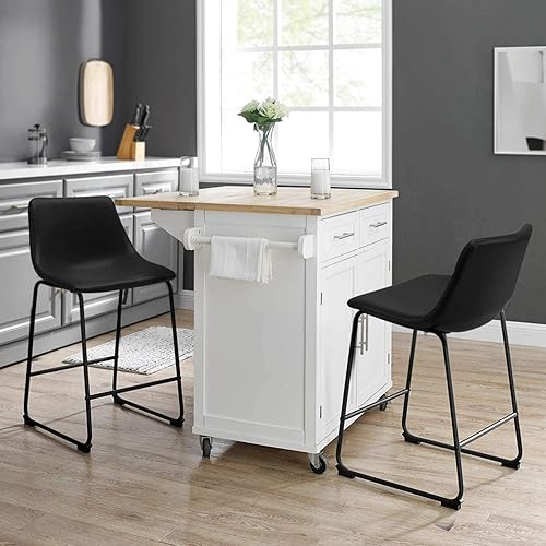 Miniatura 8 de Waleaf Juego de 2 taburetes de bar de 26 pulgadas, taburetes de bar de altura de mostrador con respaldo, taburetes modernos de piel sintética con