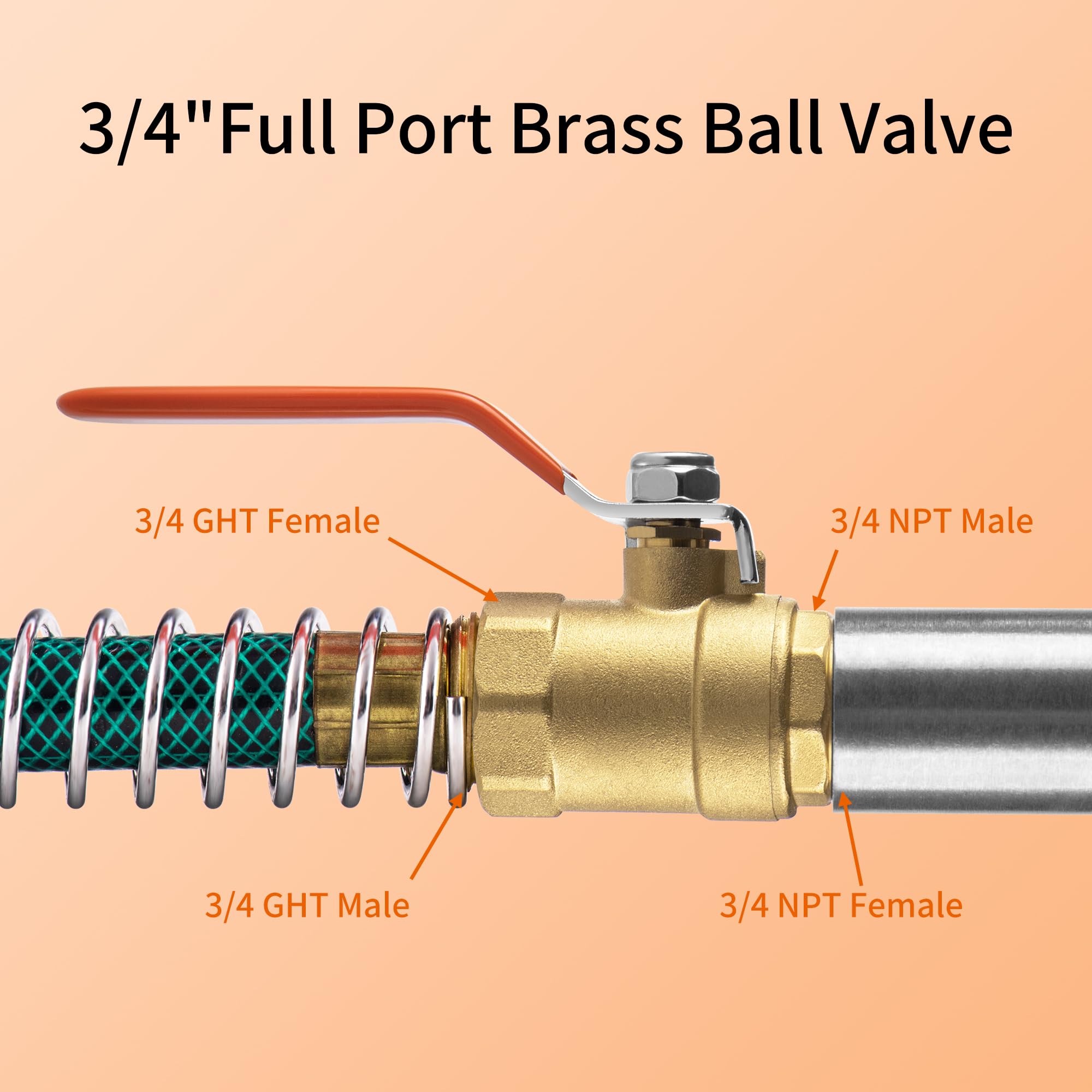 Messing Gartenschlauch Absperrventil 3/4" GHT Auf NPT – Kugelhahn Mit Langem Griff, Inkl. Dichtungen