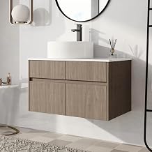 32" Bathroom Vanity with Sink, 32 Inch Floating Vanity, Wall Mounted Vanity Combo, Modern Brown Bathroom Vanity Set with 1 Drawer and 2 Soft Close Door
