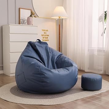 Bean Bag Sofa Couch Cover Without Filler, Lazy Lounger High Back Bean Bag Chair Waterproof Technology Cloth Beanbag Case for Adults and Kids, with No Filling,Blue,80x90cm