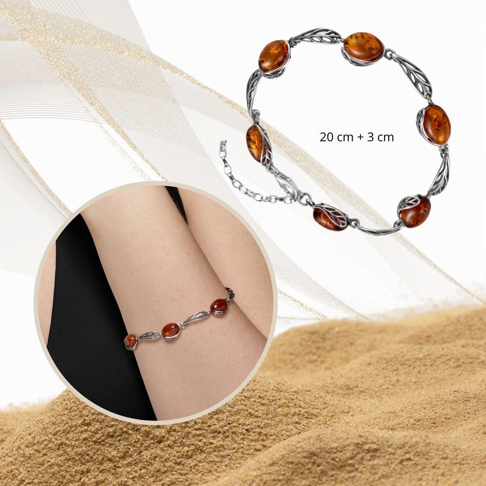 Copal Damen Armband Mit Echtem Bernstein Und 925 Sterlingsilber Verstellbare Länge