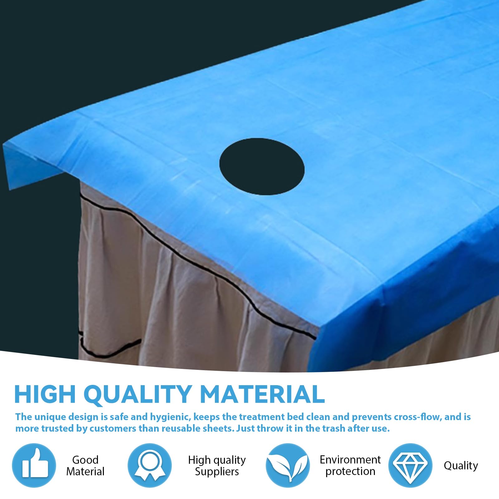 100 piezas desechables para camillas de masaje, cubrecamas de masaje, sábanas desechables de tela no tejida, para salón de belleza, spa, masaje, hoteles, 180 x 80 cm, color azul