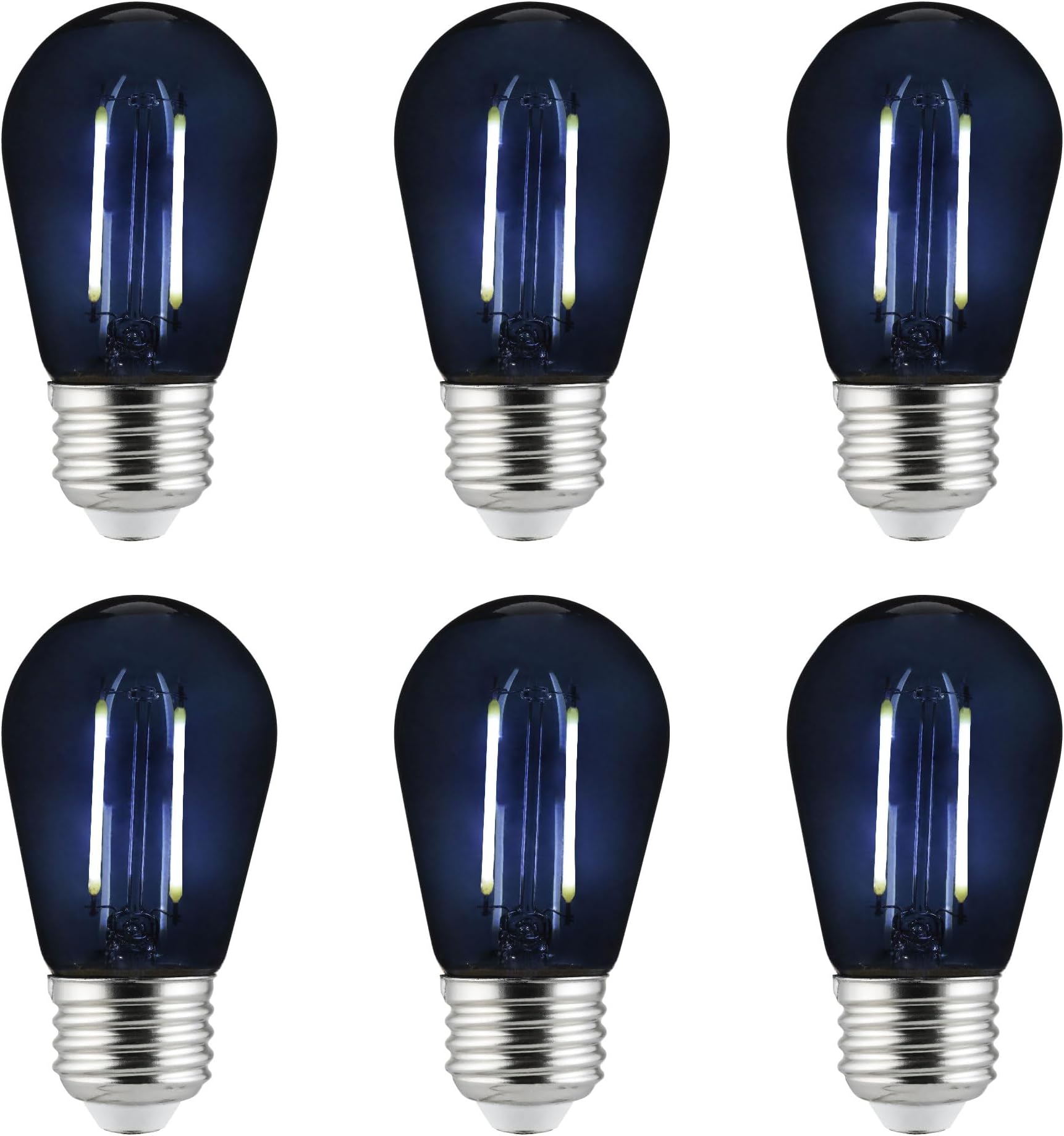 Sunlite LED S14 String Light Bulb, 2 Watts (25W Equivalent), Medium E26 Base, Party Decoration, Holiday Lighting, Transparent, Dimmable, UL Listed, Black, 6 Count