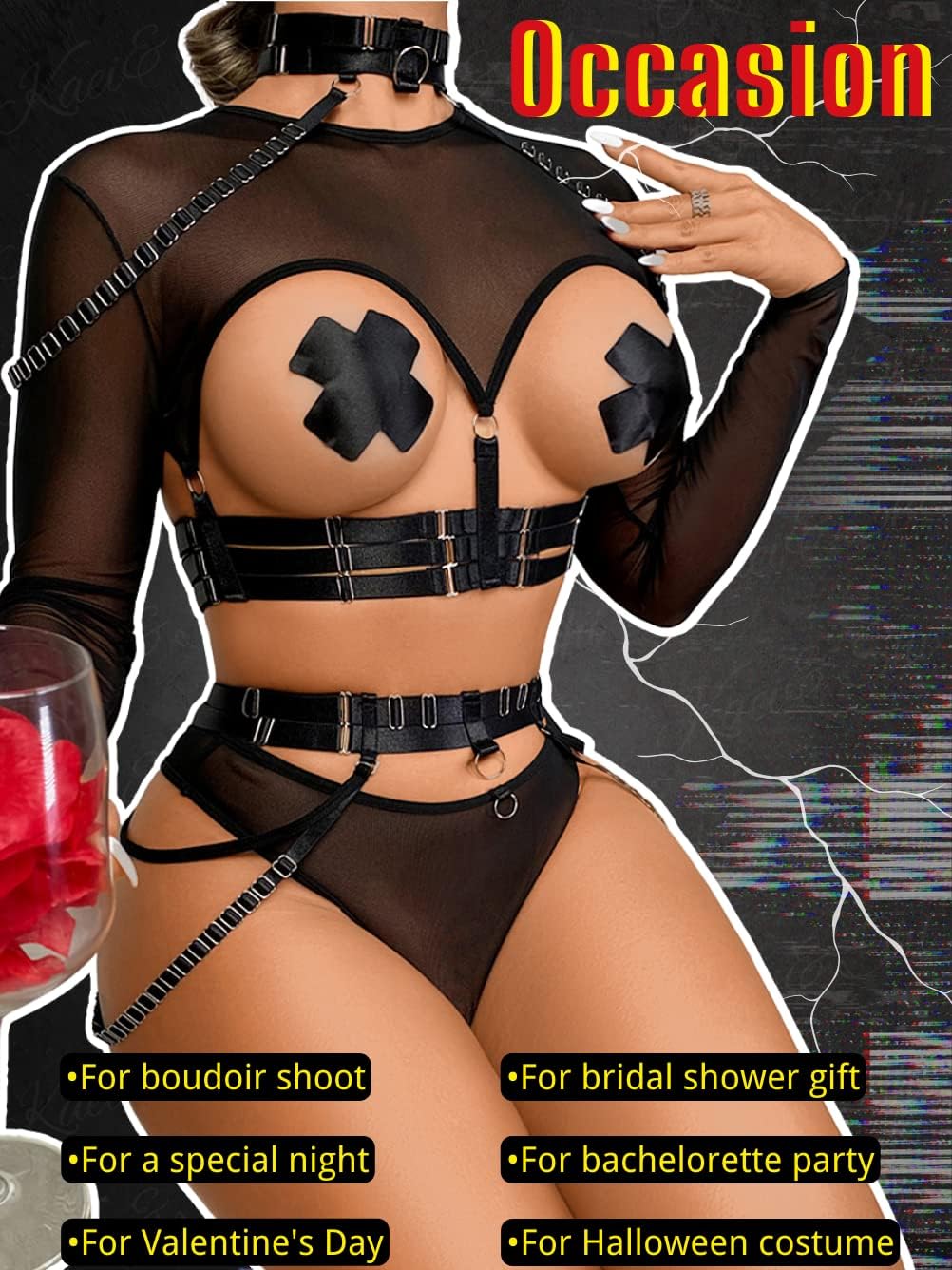 Kaei&Shi Rave Outfit, Adjustable Strappy, Contrast Color, Choker, Chain Belt - Image 5