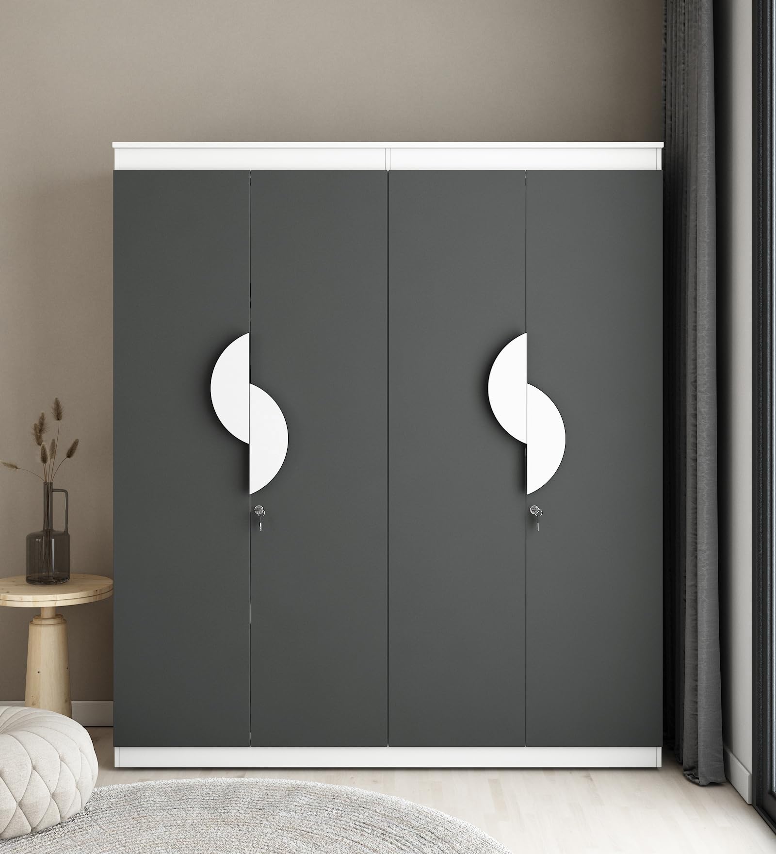 Alton 4 Door Wardrobe | Engineered Wood | Slate Grey Finish | Multi-Shelf Storage with Drawers & Locker | Modern & Spacious | Knock-Down Delivery | 3-Year Warranty-image-41