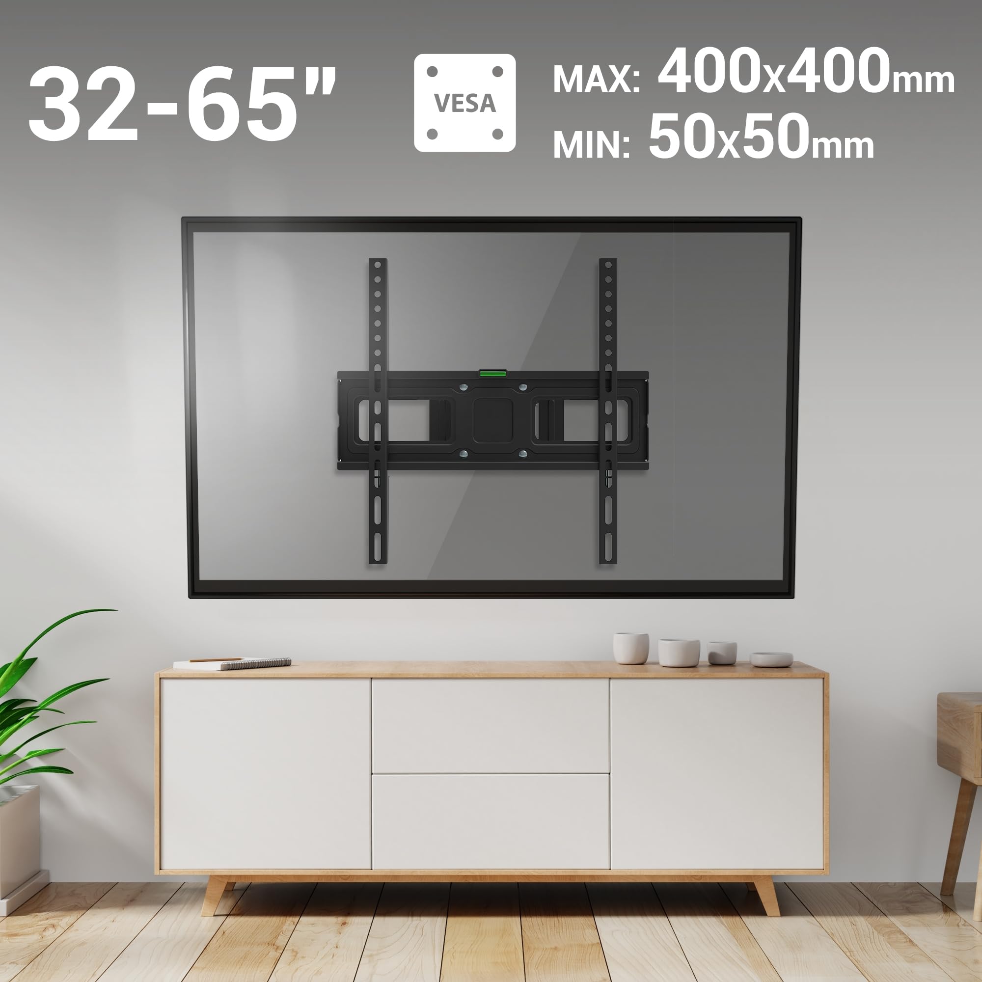 Atlantis P022-E20SDN Support Mural inclinable et pivotant pour TV, Support Mural pour TV de 32" à 65", Max 35Kg, Max VESA 400x400. Inclinaison Verticale de -12° à +12°. Rotation de 180°.