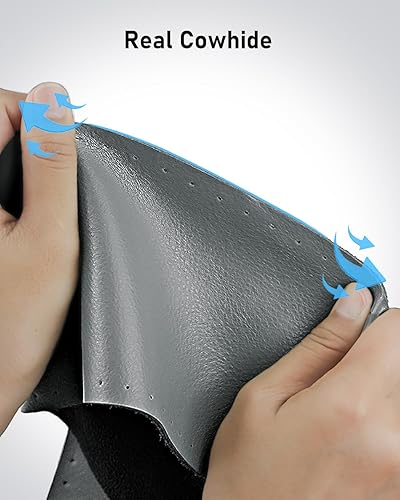 Miniatura 4 de BELINOUS - Funda de cuero con cordón para volante de automóvilcamionetaSUVbarco, ajuste universal de 13-20 pulgadas, pieza completa de cuero vacuno