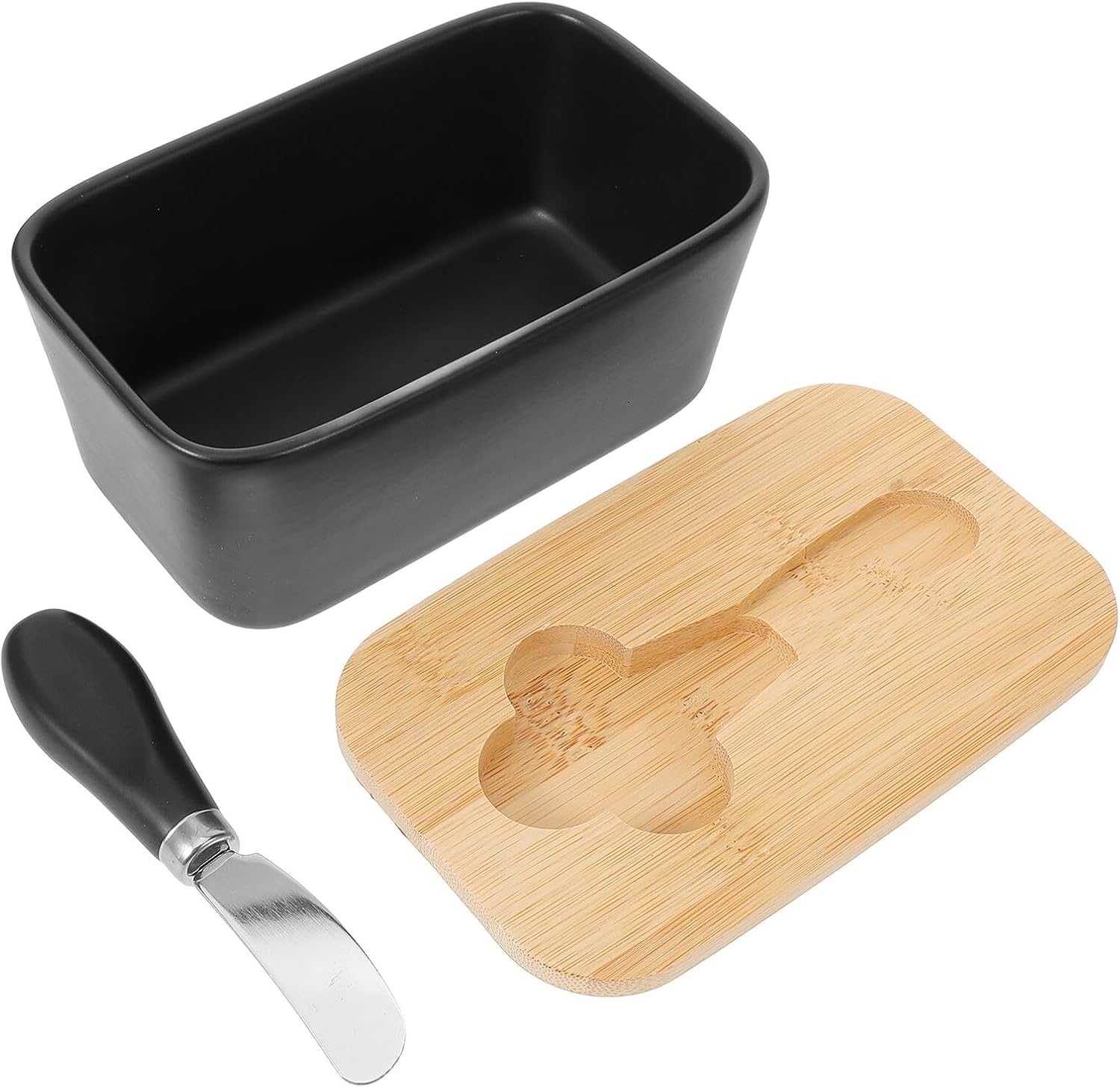 DOITOOL Ceramic Butter Tray with Lid and Knife Reusable Fridge Butter Organizer and Cheese Container Multipurpose Airtight Storage for Home Party Restaurant Use Easy-clean Ceramic and