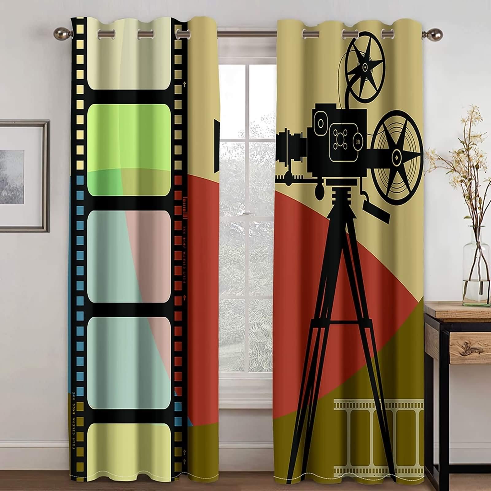 Rideaux occultants projecteur de cinéma L274xH160cm rideau isolant salon noir et jaune