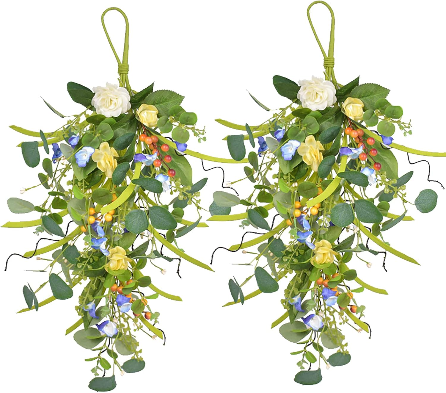 ASSR 2PCS Spring Door Swag Hanging Teardrop Wreath