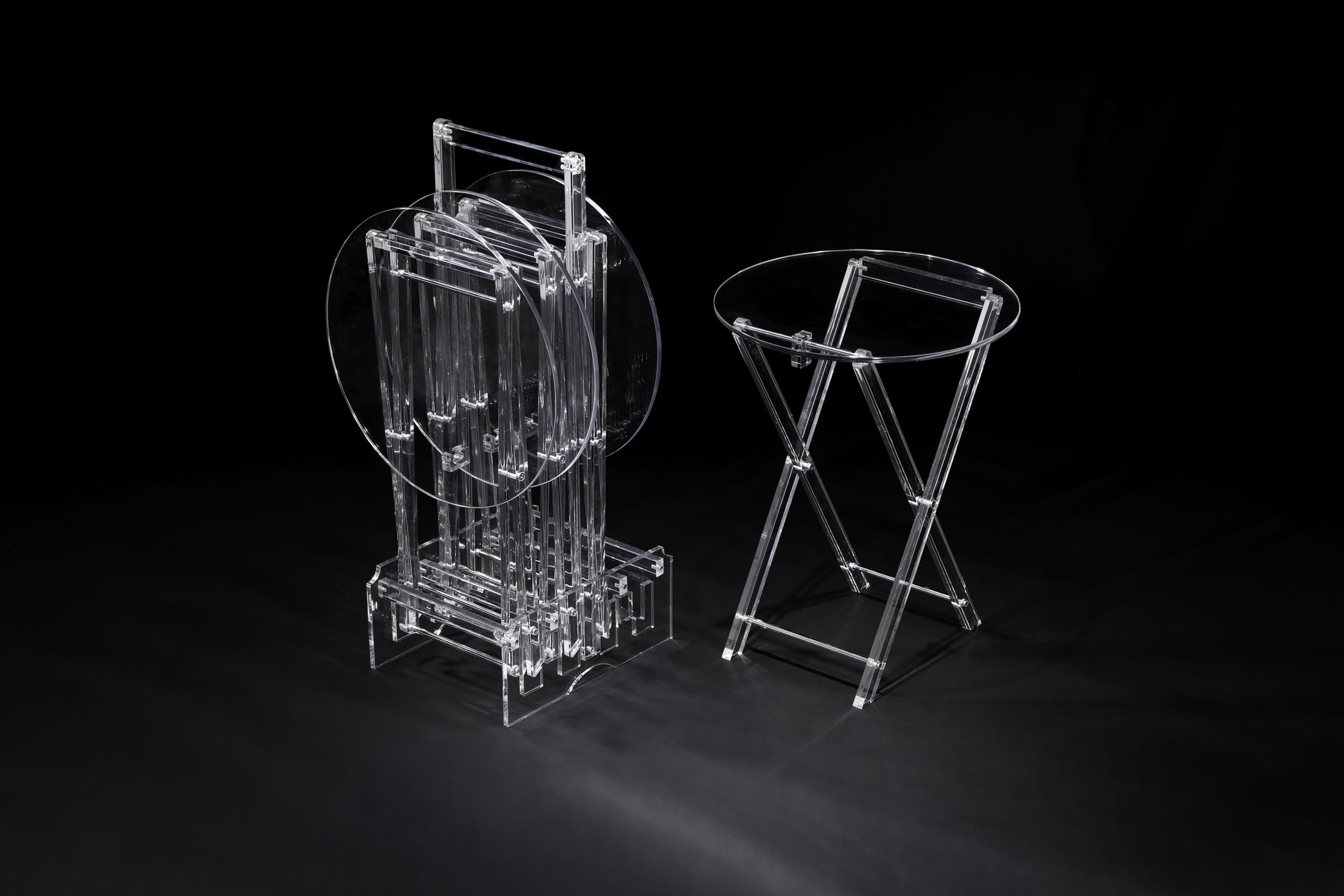 Vague Acrylic 4 Round Coffee Tables with Stand Set, 40 cm x 8 cm x 50 cm Size, Transparent