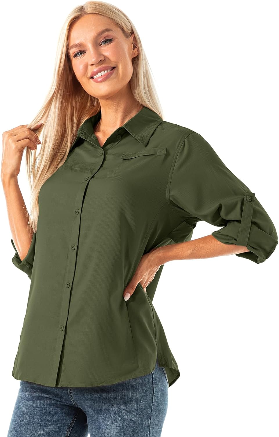 Women's Quick Dry Sun UV Protection Convertible Long Sleeve Shirts for Hiking Camping Fishing Sailing (5024 Army Green XXL) - Image 8