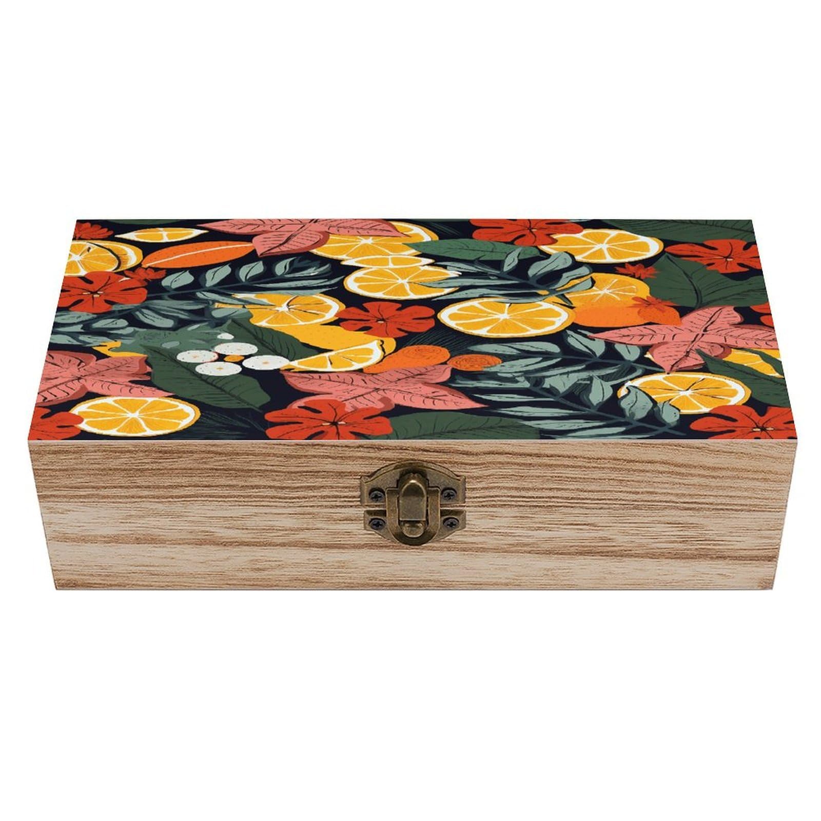 Coffre de rangement en bois rétro à motif feuilles tropicales pour bijoux