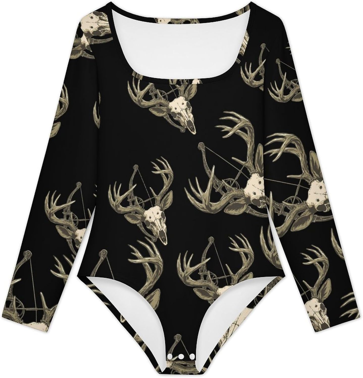 Deer Skull Bow Hunting Archery Women's Bodysuits Long Sleeve Top 5XL