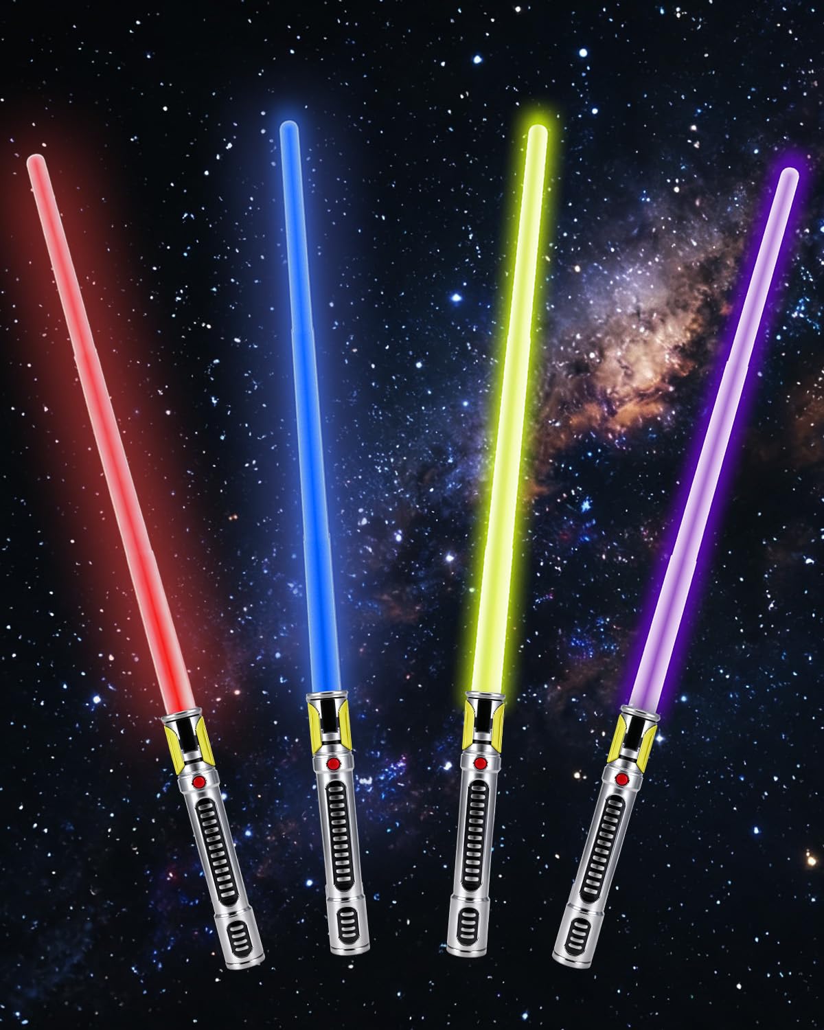 Lot de 4 sabres lumineux à DEL extensibles avec son FX (sensible au mouvement), 7 couleurs, jouet d'épée de combat galaxie pour enfants, cadeau d'Halloween, de Noël ou d'anniversaire