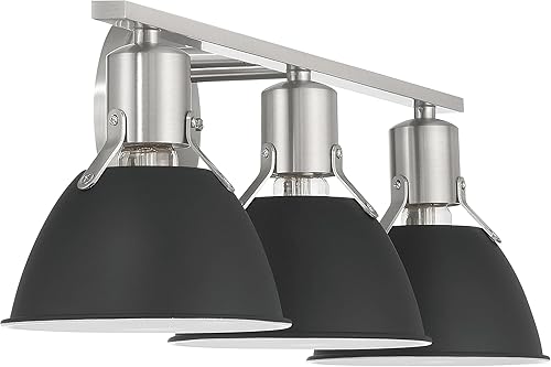 Vista 22 de Cooper - Lámpara de tocador de metal de 3 luces con pantallas de vidrio grabado, blanco y dorado