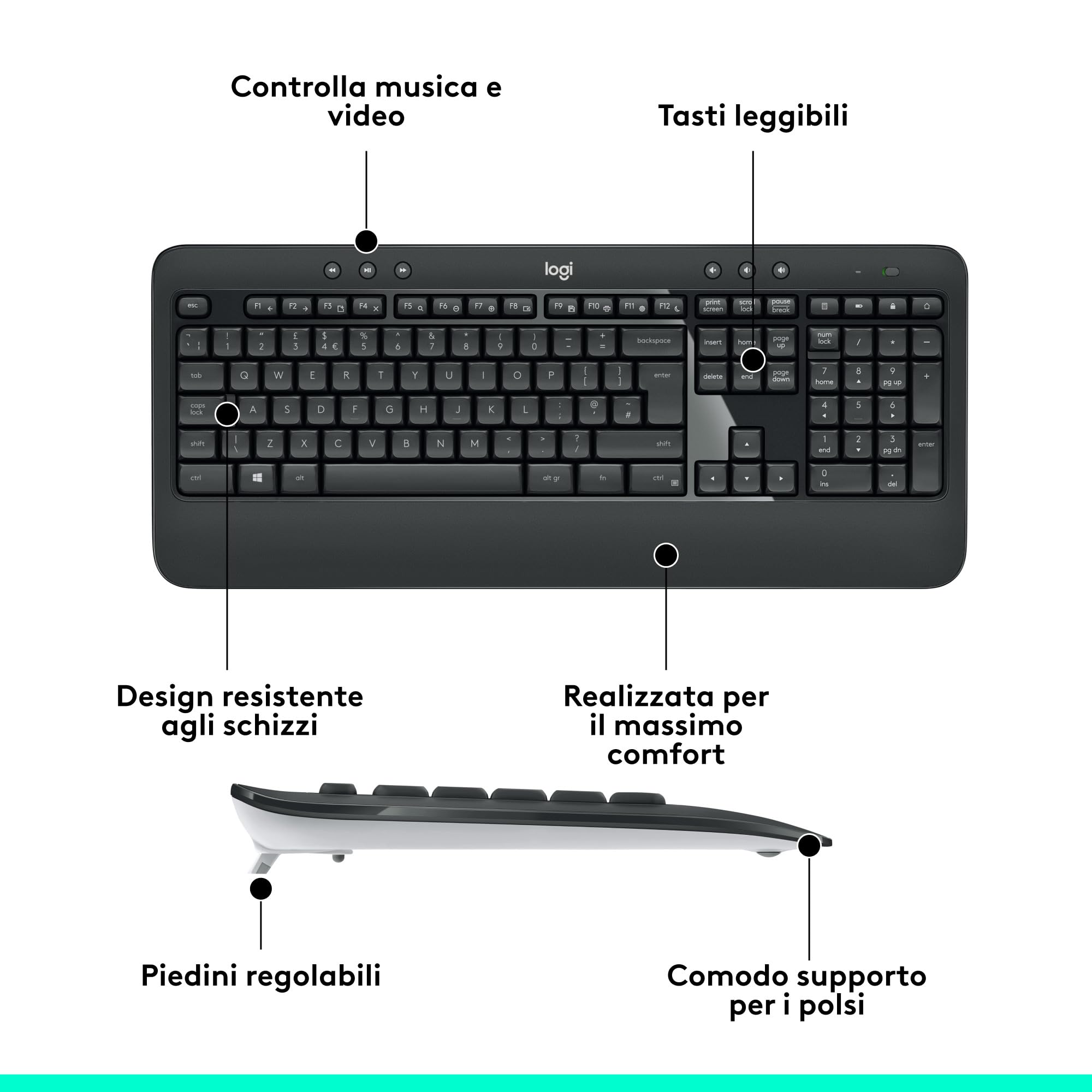 Logitech MK540 Advanced Combo Tastiera e Mouse Wireless per Windows, Ricevitore USB Unifying 2,4 GHz, Tasti di Scelta Rapida Multimediali, Durata Batteria di 3 Anni, PC, Laptop, Italiano QWERTY - Nero
