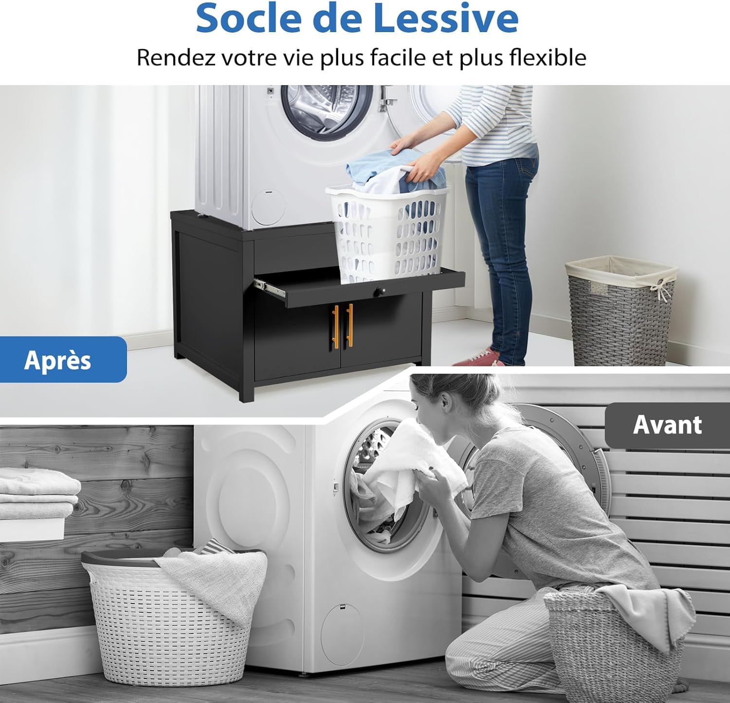 YODOLLA Meuble Machine à Laver|avec Tiroir et Placard de Rangement|Ch.320KG