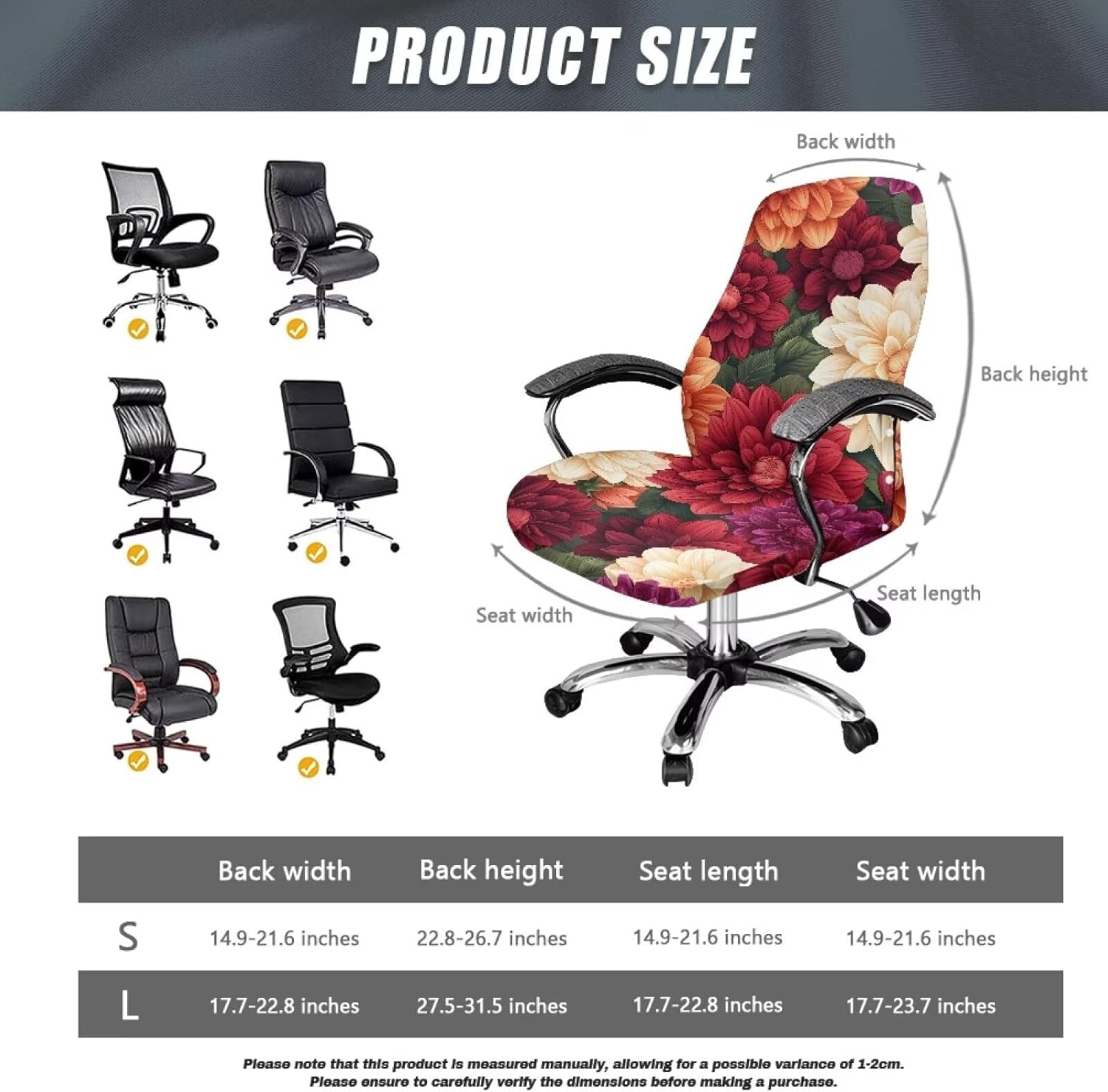 Dahlia Home Office Chair Covers Stretchable Computer Desk Chair Covers Removable High Back Universal Executive Boss Chair Covers Gaming Chair Covers Machine Washable,L