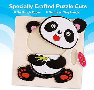 8 Pack Wooden Animal Puzzles for Kids Ages 3-5, Chunky Jigsaw Puzzle Set with Dinosaur, Panda, Crab, Elephant, Bear, Frog, Butterfly and Rabbit, Preschool Learning Toys for Boys and Girls