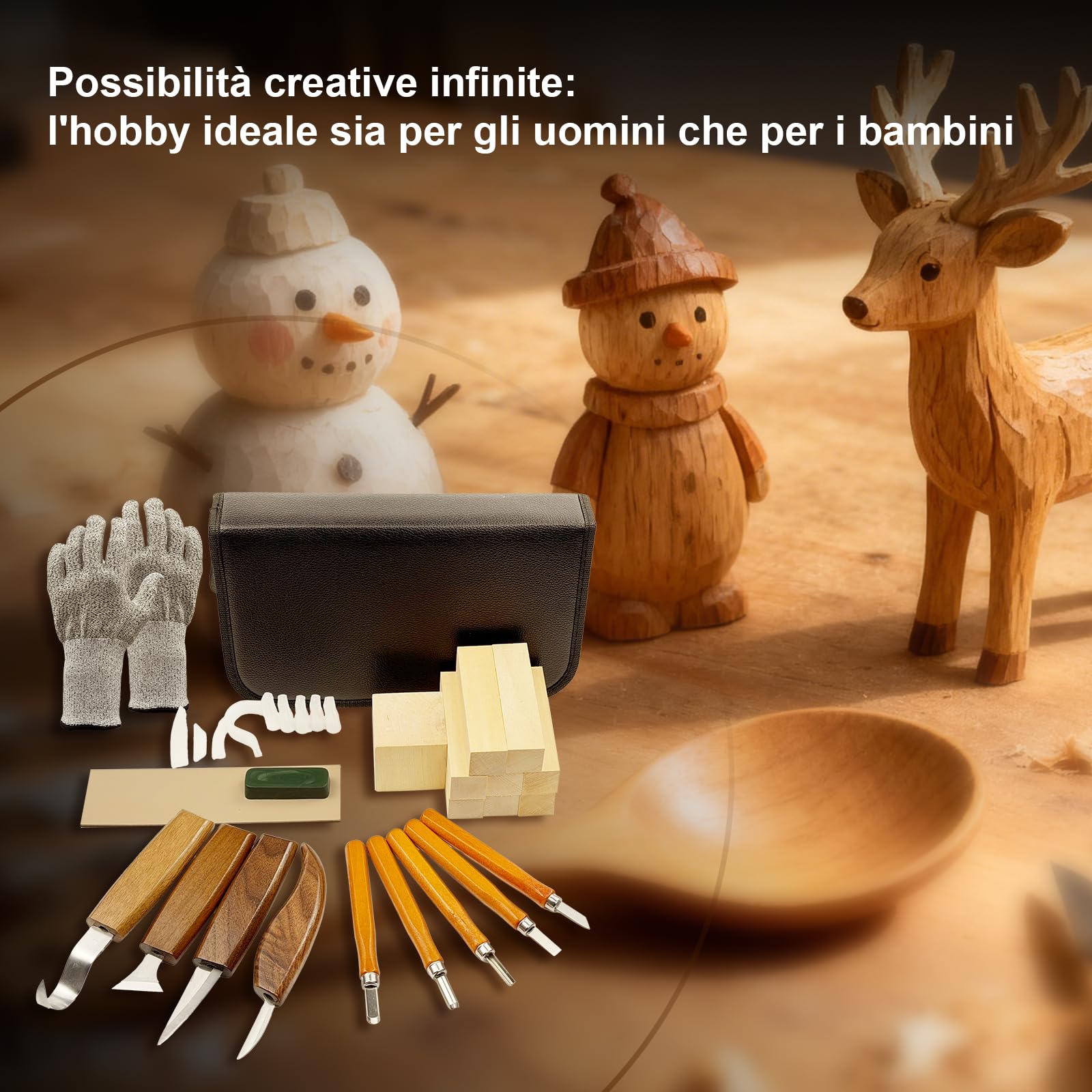 Set di utensili da intaglio da 23 pezzi, per amanti del fai da te, principianti, utensili professionali per intaglio in legno, per adulti e principianti, con ispirazione e stimolazione artistica