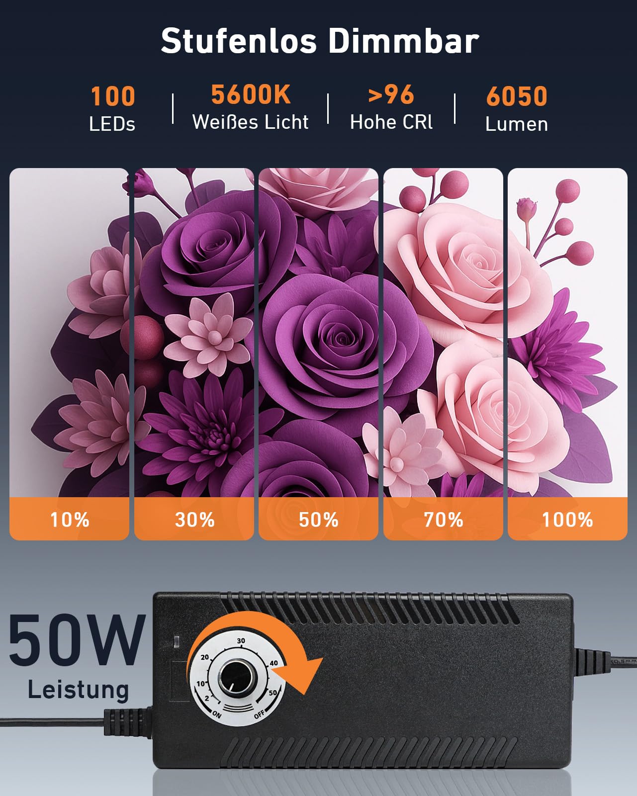DUCLUS 60cm Fotobox Professionell | 24" Tragbare Photobox mit 50W 5600K LED (CRI≥96) & Dimmbarem Licht | 360° Verstellbare Lichtpaneele | 6 Matte PP-Hintergründe für Produktfotografie