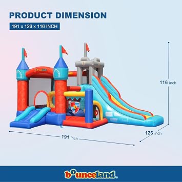 Bounceland Medieval Bounce Castle Bounce House with Slide & Ball Pit, Basketball Hoop and Ball Toss Game Included, Long Fun Slide, Obstacle Courts, with UL Certified Blower Fun Party
