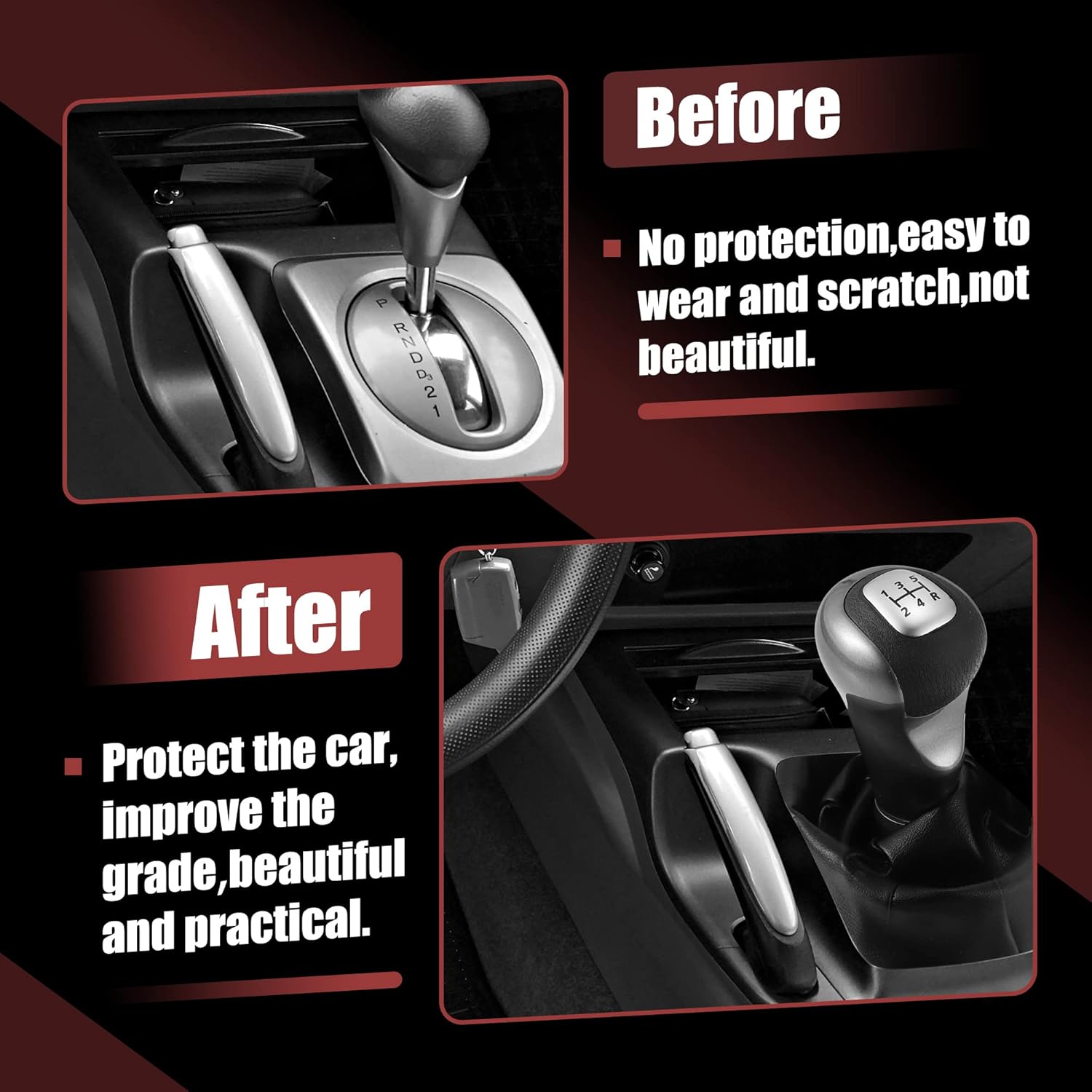 X AUTOHAUX 1 Set Manual Gear Shift Knob 5 Speed with Faux Leather Boot for Honda Civic 2006-2011 54102-SNA-A01 Silver Tone