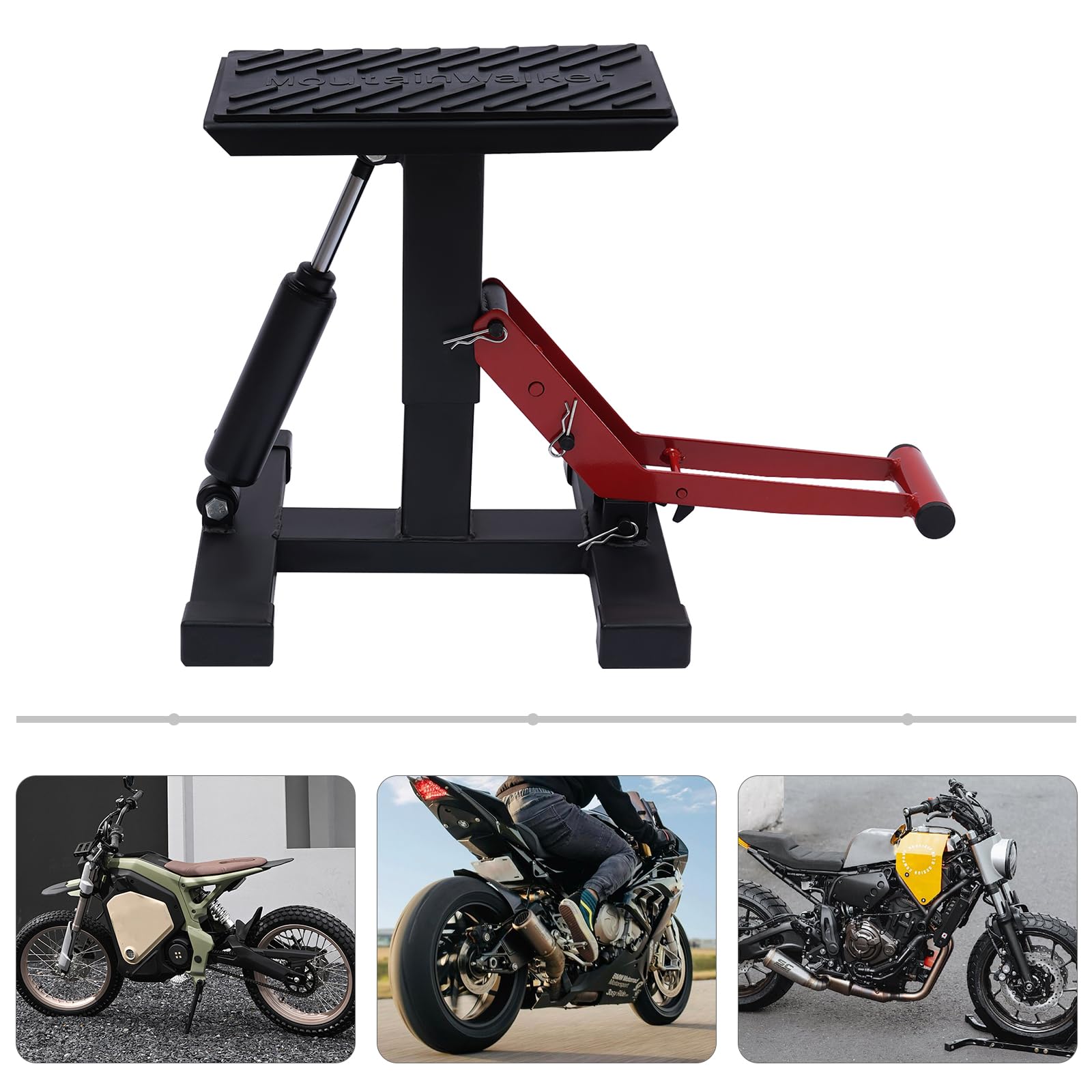 Dirt Bike Lift Stand, Sollevatore idraulico per moto, 150 kg, funzionamento di sollevatori idraulici, altezza regolabile per moto accessori di riparazione strumenti, per riparazione bici