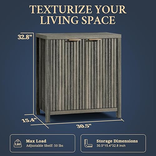 Miniatura 3 de Oxford - Armario de almacenamiento, aparador acanalado con estantes ajustables, consola moderna de acento Credenza, juego de 4 (roble medianoche)