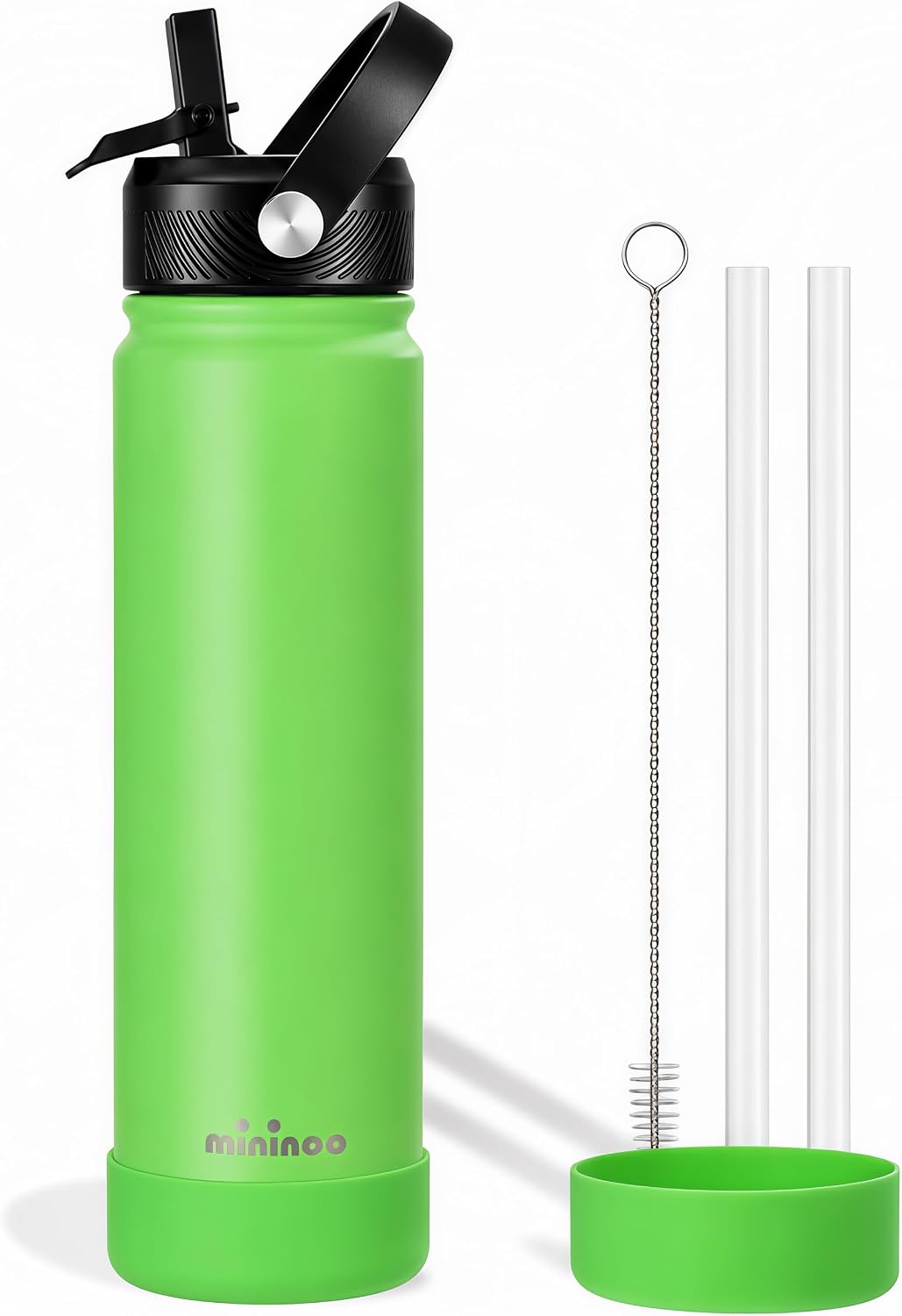 Mininoo 24 oz Insulated Ceramic-Lined Water Bottle with Straw, Canopy Green