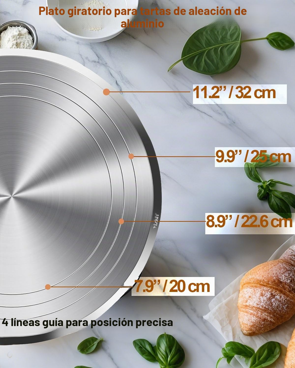Yizish Plato Giratorio Para Tartas de 12 Pulgadas, Aleación de Aluminio Resistente para Decoración de Pasteles, Cupcakes y Magdalenas, Base Rotatoria Estable para Repostería, Fondant y Glaseado