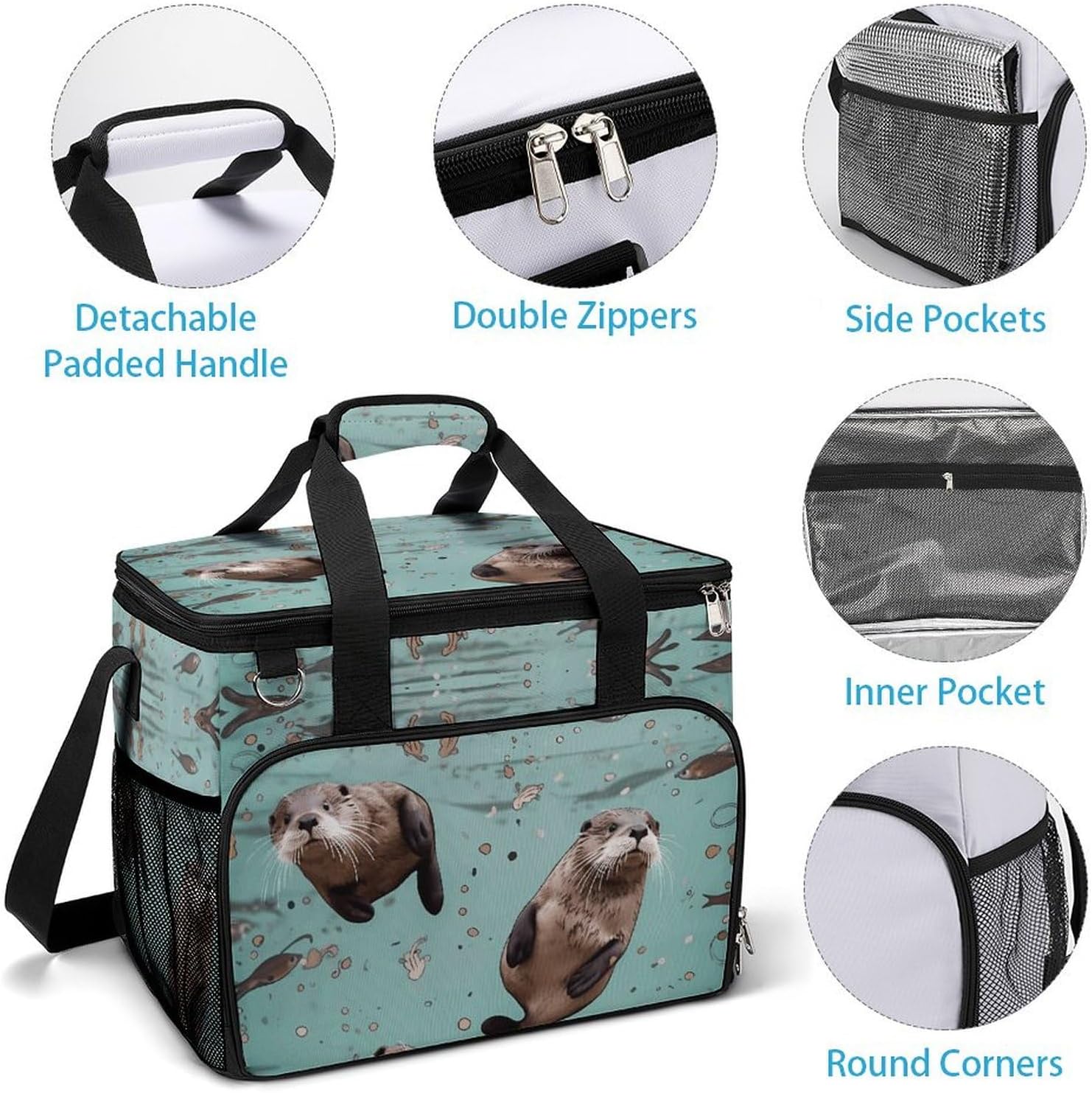 Cooler Bags Insulated for Travel, Otters Print Soft Cooler Bag,Insulated Lunch Bag for Camping/Beach/Outdoor/Picnic