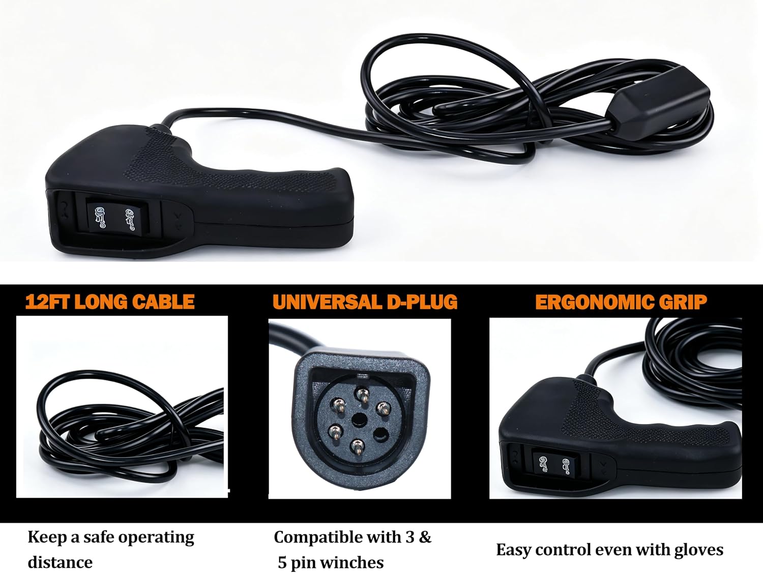 Hand Held Plug-in Truck Winch Remote Controller Compatible with Ford Dodge Ram Jeep Truck Wiches for All Winch Control Packs with 3 or 5 Wire Round Plugs Replaces 83665