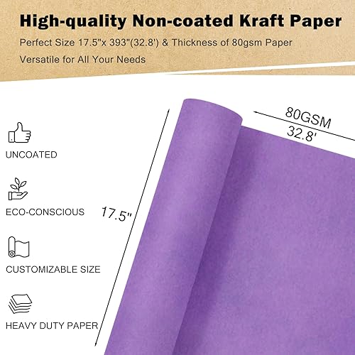 Vista 101 de RUSPEPA Rollo grande de papel de estraza de 30 x 393 pulgadas (32.8 pies), papel de regalo morado reciclable para envolver regalos de cumpleaños